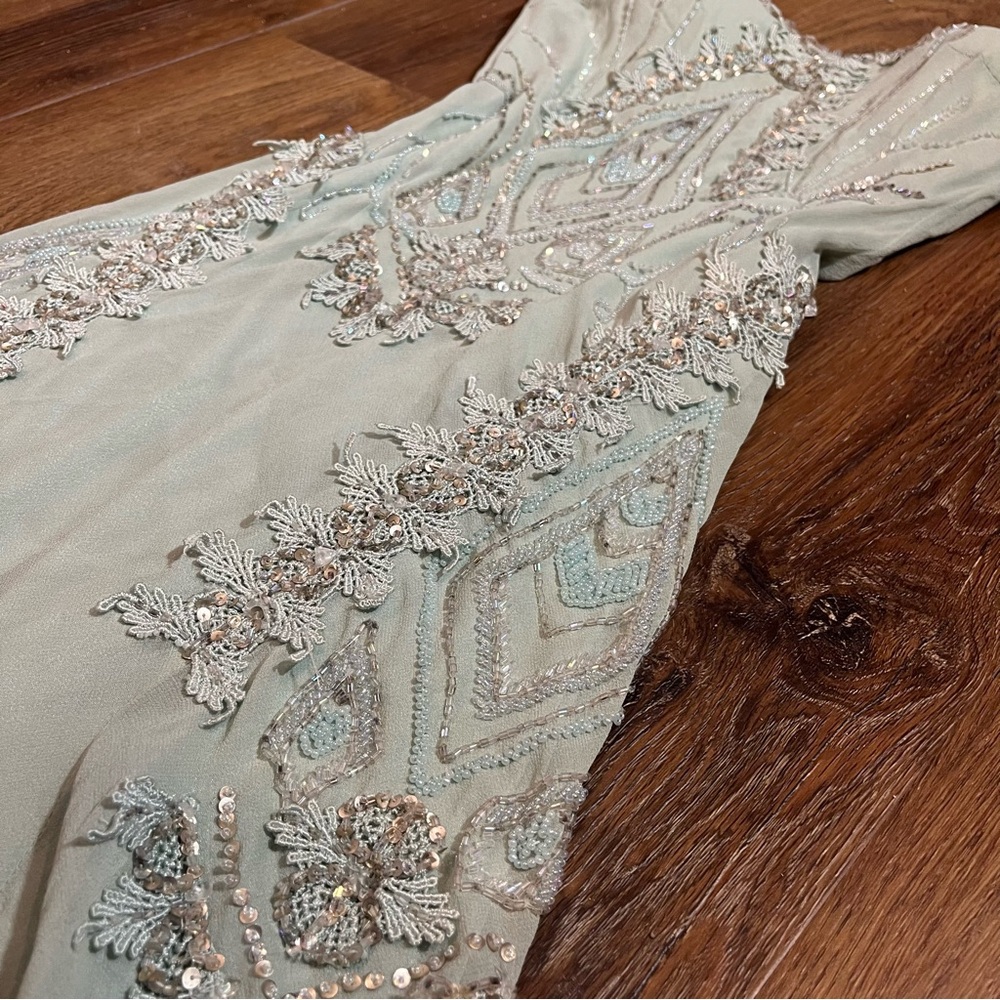 Vintage Green 100% Silk Beaded Dress Vintage Silk Dress Fairy Sue Wong Prom - Picture 10 of 17